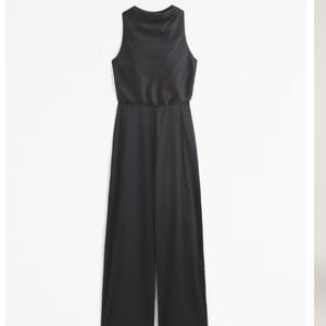 Abercrombie | High-Neck Draped Satin Black Jumpsuit